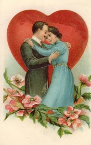 free-vintage-valentines-day-card-happy-couple-with-red-heart-and-pink-flowers